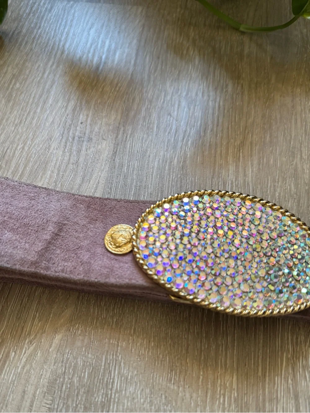 Y2K Pink Suede Rhinestone Buckle Belt Western Cowgirl McBling
